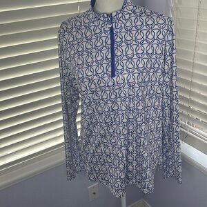 Stylish Blue and White Patterned Long Sleeve Top